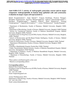 Anti-SARS-Cov-2 Activity of Andrographis Paniculata Extract