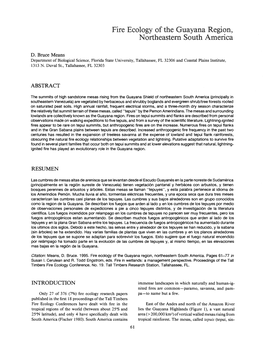 Fire Ecology of the Guayana Region, Northeastern South America