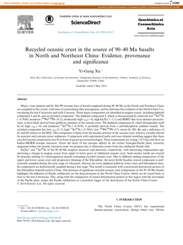 Recycled Oceanic Crust in the Source of 90Â€“40Ma Basalts in North And