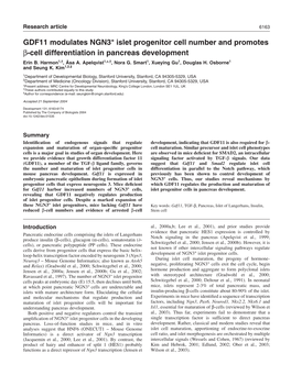 GDF11 Modulates NGN3+ Islet Progenitor Cell Number and Promotes Β-Cell Differentiation in Pancreas Development Erin B