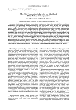 Microbial Fermentation in Juvenile and Adult Pond Slider Turtles, Trachemys Scripta