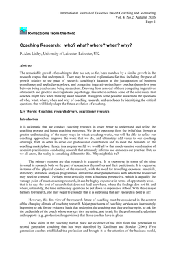 Coaching Research: Who? What? Where? When? Why?