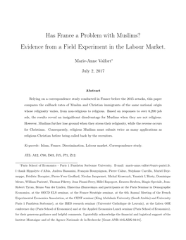 Has France a Problem with Muslims? Evidence from a Field Experiment in the Labour Market