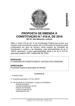 PROPOSTA DE EMENDA À CONSTITUIÇÃO N.º 410-A, DE 2018 (Do Sr