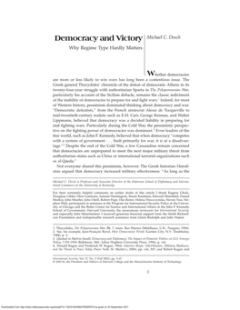 Democracy and Victory Michael C. Desch Why Regime Type Hardly Matters