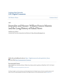 Journalist and Hoaxer: William Francis Mannix and the Long History Of