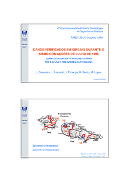 Danos Verificados Em Igrejas Durante O Sismo Dos Açores De Julho De 1998 (Damage in Ancient Churches During the 9 of July 1998 Azores Earthquake)