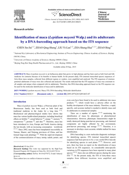 Lepidium Meyenii Walp.) and Its Adulterants by a DNA-Barcoding Approach Based on the ITS Sequence