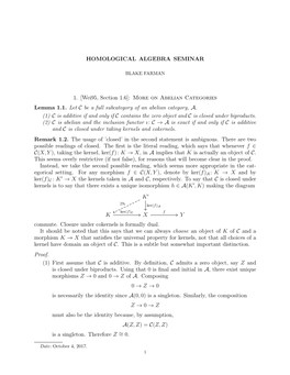 On Abelian Categories Lemma 1.1. Let C Be a Full Subcategory of an Abelian Category, A