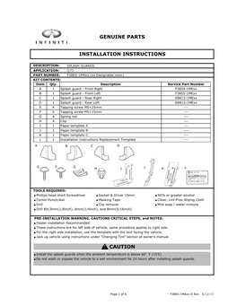 Caution Genuine Parts Installation Instructions