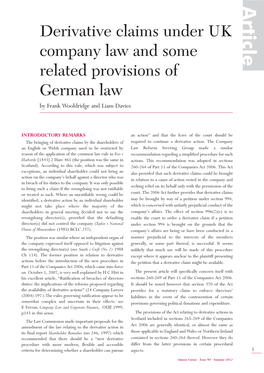 Derivative Claims Under UK Company Law and Some Related Provisions of German Law by Frank Wooldridge and Liam Davies
