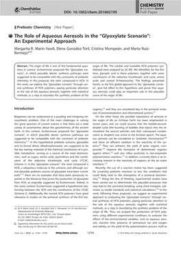 The Role of Aqueous Aerosols in the “Glyoxylate Scenario”: an Experimental Approach Margarita R