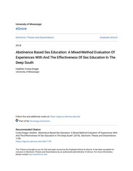 Abstinence Based Sex Education: a Mixed-Method Evaluation of Experiences with and the Effectiveness of Sex Education in the Deep South