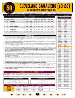 2019-20 Cleveland Cavaliers Game Notes Follow @Cavsnotes on Twitter Regular Season Game # 34 Home Game # 17
