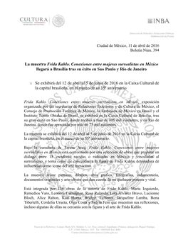 La Muestra Frida Kahlo. Conexiones Entre Mujeres Surrealistas En México Llegará a Brasilia Tras Su Éxito En Sao Paulo Y Río De Janeiro