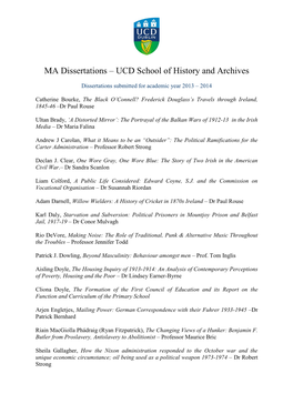 MA Dissertations – UCD School of History and Archives