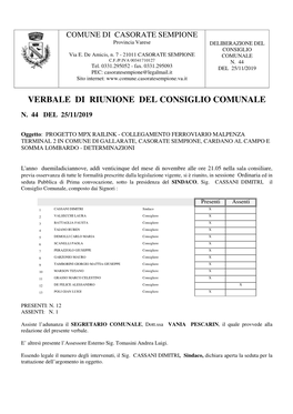 Verbale Di Riunione Del Consiglio Comunale