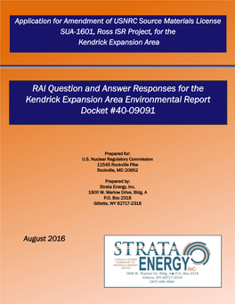 Strata Energy Inc.), 2016, Ross ISR Project Annual Surety Estimate, Revised March 2016, March 11, 2016