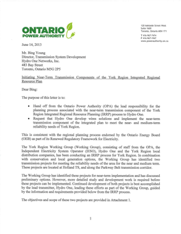 Initiating Near-Term Transmission Components of the York Region Integrated Regional Resource Plan