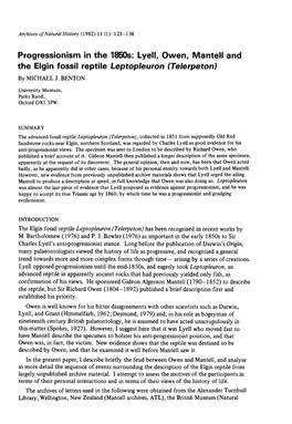 Progressionism in the 1850S: Lyell, Owen, Mantell and the Elgin Fossil Reptile <Italic>Leptopleuron (Telerpeton)</Itali