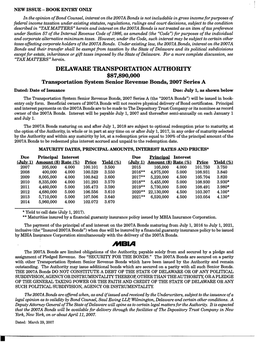 Senior Revenue Bonds, 2007 Series A