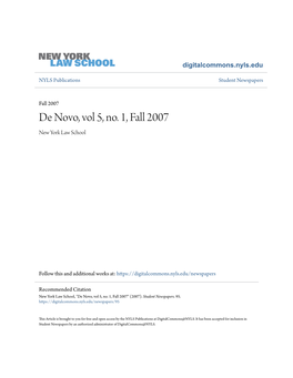 De Novo, Vol 5, No. 1, Fall 2007 New York Law School