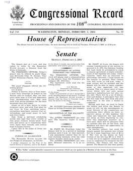 Senate MONDAY, FEBRUARY 2, 2004