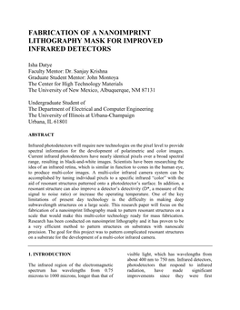 Fabrication of a Nanoimprint Lithography Mask for Improved Infrared Detectors