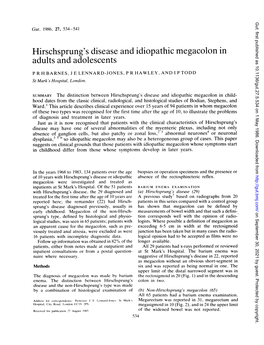 Hirschsprung's Disease and Idiopathic Megacolon in Adults and Adolescents