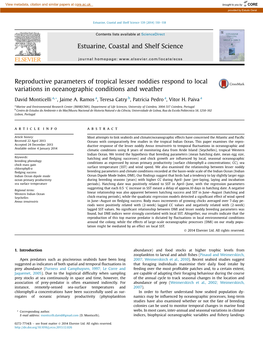 Reproductive Parameters of Tropical Lesser Noddies Respond to Local Variations in Oceanographic Conditions and Weather