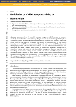 Modulation of NMDA Receptor Activity in Fibromyalgia