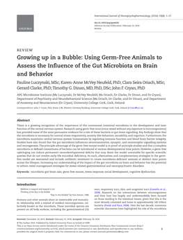 Using Germ-Free Animals to Assess the Influence of the Gut Microbiota on Brain and Behavior