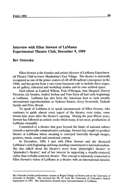 Interview with Ellen Stewart of Lamama Experimental Theatre Club, December 9, 1989