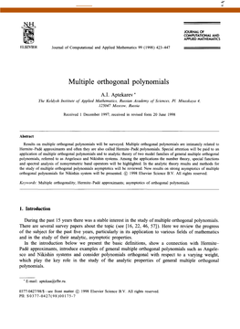 Multiple Orthogonal Polynomials