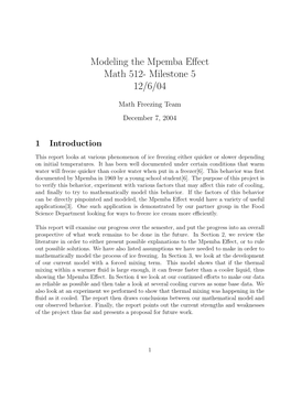 Modeling the Mpemba Effect Math 512- Milestone 5 12/6/04