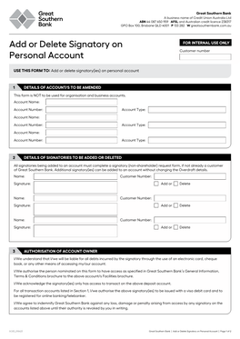 Add Or Delete Signatory on Personal Account | Page 1 of 2 3 AUTHORISATION of ACCOUNT OWNER (CONTINUED)