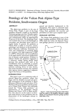 Petrology of the Vulcan Peak Alpine-Type Peridotite, Southwestern Oregon