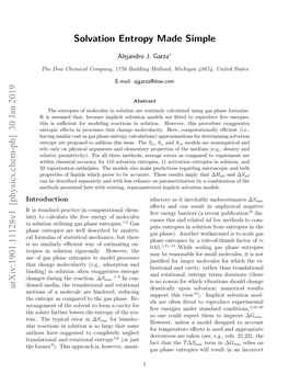 Solvation Entropy Made Simple Arxiv:1901.11128V1 [Physics.Chem