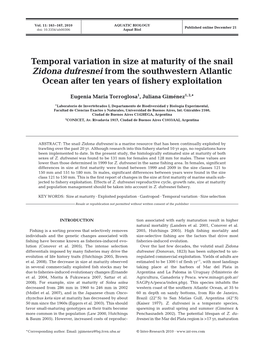 Temporal Variation in Size at Maturity of the Snail Zidona Dufresnei from the Southwestern Atlantic Ocean After Ten Years of Fishery Exploitation