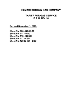 Elizabethtown Gas Company Tariff for Gas Service B.P.U