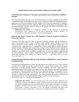 Somalia Food Security & Nutrition Update for November 2005