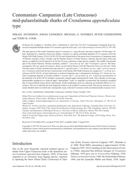 Mid-Palaeolatitude Sharks of Cretalamna Appendiculata Type