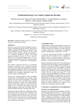 Geothermal Energy Use, Country Update for Slovakia