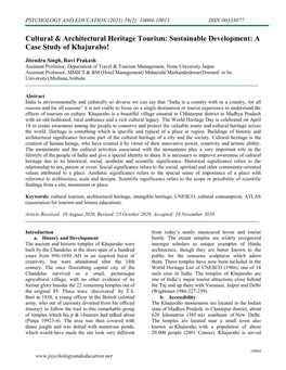 Cultural & Architectural Heritage Tourism: Sustainable Development: a Case Study of Khajuraho!