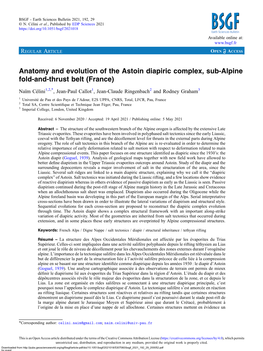 Anatomy and Evolution of the Astoin Diapiric Complex, Sub-Alpine Fold-And-Thrust Belt (France)