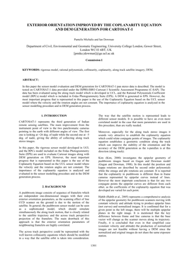 Exterior Orientation Improved by the Coplanarity Equation and Dem Generation for Cartosat-1