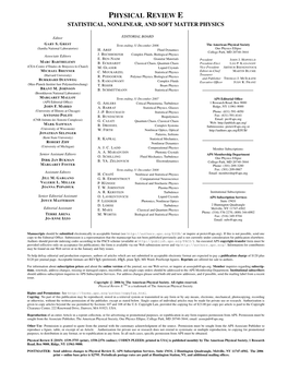 Physical Review E Statistical, Nonlinear, and Soft Matter Physics