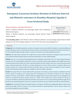 Emergency Caesarean Sections: Decision to Delivery Interval and Obstetric Outcomes in Nsambya Hospital, Uganda-A Cross Sectional Study