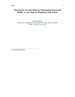 Deriving the Traveler Behavior Information from Social Media: a Case Study in Manhattan with Twitter