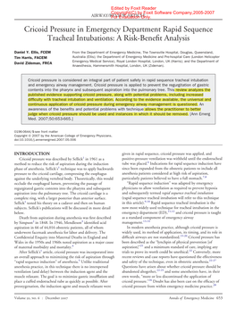 Cricoid Pressure in Emergency Department Rapid Sequence Tracheal Intubations: a Risk-Beneﬁt Analysis